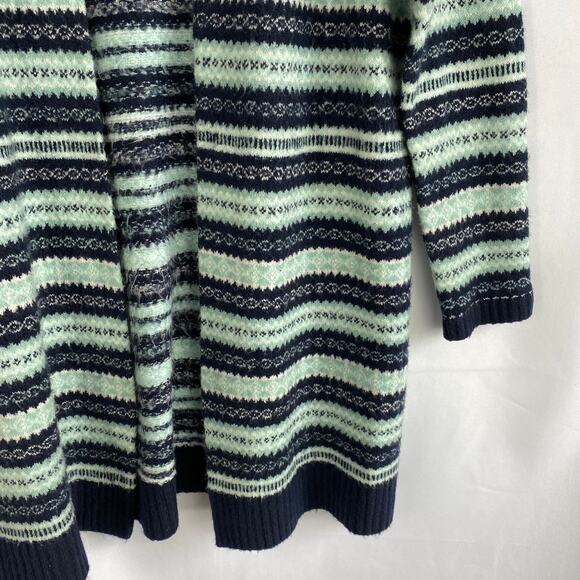 Talbots Fair Isle Long Cardigan Sweater Women S Blue Green Striped Open Front - Picture 4 of 10